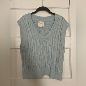 Abercrombie & Fitch Pale Blue Cable-Knit V-Neck Sweater Vest
